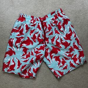 Vilebrequin Paris Moorea Dolphin Print Swim Trunks Large Aqua Red Luxury Resort